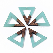 Transparent Resin & Walnut Wood Pendants, Triangle, Turquoise, 27.5x24x3.5mm, Hole: 1.8mm(RESI-S358-56C-A)