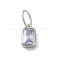 925 Sterling Silver Cubic Zirconia Charms, Colours, Rectangle, Lilac, 8x5x2mm, Hole: 5x3mm(STER-NH0014-01P-12)