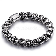 Titanium Steel Skull Link Chain Bracelet for Men, Antique Silver, 7-1/4 inch(18.5cm)(WG51201-07)