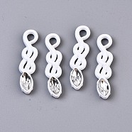 Spray Painted Alloy Pendants, with Glass, Cadmium Free & Lead Free, White, 30x7x4mm, Hole: 3mm(PALLOY-S132-229-RS)
