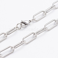 304 Stainless Steel Paperclip Chains, Drawn Elongated Cable Chains Necklaces, with Lobster Clasps, Stainless Steel Color, 24.21 inch(61.5cm)(X-STAS-I146-02P)