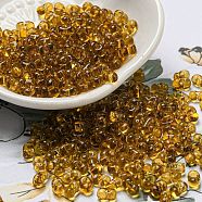 Glass Seed Beads, Transparent Colours, Peanut Shape, Dark Goldenrod, 6x3x3mm, Hole: 1.2mm, about 4000pcs/pound(SEED-K009-11B-01)
