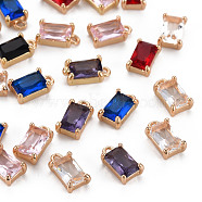 Glass Charms, with Light Gold Tone Brass Findings, Long-Lasting Plated, Faceted, Rectangle, Mixed Color, 8.5x5x3mm, Hole: 1mm(GLAA-Q088-032)