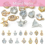 15pcs 15 Styles Alloy Charms, with Cubic Zirconia, Mixed Color, 10~15x7~10x5~6mm, Hole: 1~2mm, 1pc/style(ZIRC-YW0001-11)
