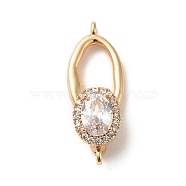 Brass Pave Cubic Zirconia Fold Over Clasps, Real 18K Gold Plated, Oval, Clear, Clasp: 12.7x8x8.5mm, Hole: 1mm, Ring: 16x9x2mm, Hole: 1mm(KK-E082-02G-01)