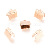 304 Stainless Steel Ribbon Crimp Ends, Rose Gold, 7x7x4.5mm, Hole: 2x1mm(STAS-H151-18RG)