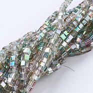 Electroplate Glass Beads Strands, Half Plated, Faceted, Cube, Medium Aquamarine, 2~2.5x2~2.5x2~2.5mm, Hole: 0.5mm, about 195~200pcs/strand, 16.9~17.5 inch(43~44.5cm)(X-EGLA-F121-HP-A02)