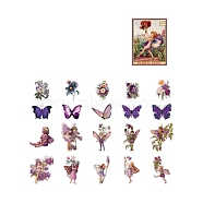 40Pcs 20 Styles Waterproof Flower Fairy PET Stickers, Self-adhesion, for DIY Scrapbooking, Dark Violet, 60x60mm, 2pcs/style(PW-WG13993-07)