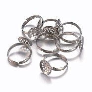 Brass Sieve Ring Bases, Lead Free, Cadmium Free and Nickel Free, Adjustable, Platinum Color, Size: Ring: 17mm inner diameter, Tray: 12mm in diameter(X-EC163-3NFN)