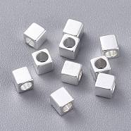201 Stainless Steel Beads, Square, Silver, 3x3x3mm, Hole: 2mm(STAS-K210-35S)
