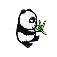 Computerized Embroidery Cloth Iron on/Sew on Patches, Costume Accessories, Appliques, Panda, Black & White, 50x39mm(DIY-O003-02)