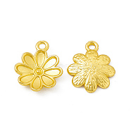 Rack Plating Alloy Pendants, Cadmium Free & Lead Free & Nickle Free, Flower Charms, Matte Gold Color, 19x16x3mm, Hole: 1.8mm(FIND-G045-35MG)