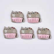 Resin Kitten Cabochons, Cartoon Cat Shape, Gray, 17x20x5.5mm(X-CRES-R192-09)