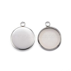 304 Stainless Steel Pendant Cabochon Settings, Plain Edge Bezel Cups, Flat Round, Stainless Steel Color, Tray: 12mm, 16.5x13.5x2mm, Hole: 2.5mm(STAS-G127-13-12mm-P)