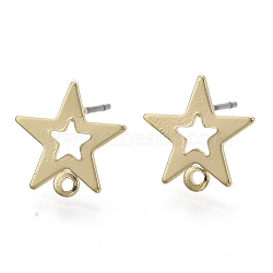 Iron Stud Earring Findings, with Loop and Steel Pin, Star, Light Gold, 13x13mm, Hole: 1.2mm, Pin: 0.7mm(IFIN-N005-17)