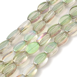 Glass Beads Strands, Oval, Light Green, 10.5x7x4mm, Hole: 1mm, about 80pcs/strand, 33.86 inch(86cm)(GLAA-G104-04D)