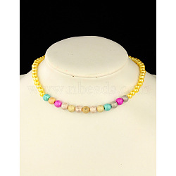 Fashion Imitation Acrylic Pearl Stretchy Necklaces for Kids, with Colorful Spray Painted Acrylic Beads, Yellow, 15 inch(NJEW-JN00425-05)