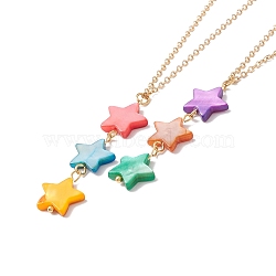 Natural Shell Star Pendant Necklace with 304 Stainless Steel Chains for Women, Golden, Colorful, 17.76~17.91 inch(45.1~45.5cm)(NJEW-C016-11G)