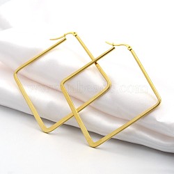 304 Stainless Steel Angular Hoop Earrings, Hypoallergenic Earrings, Rhombus, Golden, 64~67x64~67x2mm, Pin: 1x0.6mm(EJEW-P066-04G)