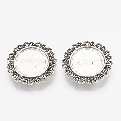 Tibetan Style Alloy Slide Charms Cabochon Settings, Cadmium Free & Lead Free, Flat Round, Antique Silver, Tray: 18mm, 27x5mm, Hole: 10x2mm,200 pcs/1000g(TIBEB-R068-02AS-LF)