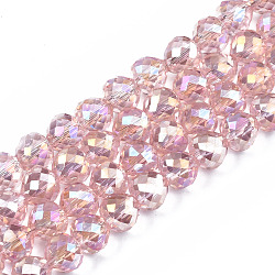 Transparent Glass Beads Strands, Faceted, AB Color Plated, Teardrop, Pink, 8x8mm, Hole: 1.5mm, about 69~71pcs/strand, 20.67 inch~21.85 inch(52.5cm~55.5cm)(EGLA-T008-14B-01)