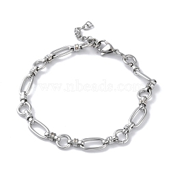 304 Stainless Steel Oval & Ring Link Chain Bracelets for Women, Stainless Steel Color, 7-1/8 inch(18.2cm)(BJEW-D028-01P)