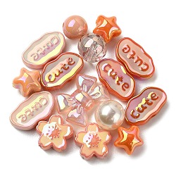 Acrylic Beads, Mixed Shapes, Orange, 8~51x8~51x6~27.5mm, Hole: 1.8~3.8mm(OACR-YW0001-70D)