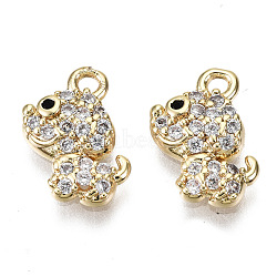 Brass Micro Pave Clear Cubic Zirconia Charms, Nickel Free, Dog, Real 18K Gold Plated, 10x9x2mm, Hole: 1.2mm(KK-T056-66G-NF)