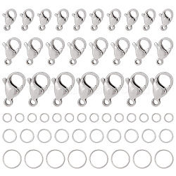 120Pcs 3 Styles 304 Stainless Steel Lobster Claw Clasps with 120Pcs 3 Styles Open Jump Rings, Stainless Steel Color, Clasp: 9~15x6~9x3~4mm, Hole: 1~2mm; Jump Rings: 4~8x0.7mm(21 Gauge), Inner Diameter: 2.6~6.6mm(STAS-SC0004-88)