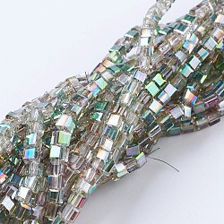 Electroplate Glass Beads Strands, Half Plated, Faceted, Cube, Medium Aquamarine, 2~2.5x2~2.5x2~2.5mm, Hole: 0.5mm, about 195~200pcs/strand, 16.9~17.5 inch(43~44.5cm)(X-EGLA-F121-HP-A02)