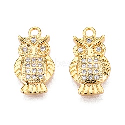 Brass Micro Pave Clear Cubic Zirconia Charms, Owl, Real 18K Gold Plated, 14.5x8.5x2.5mm, Hole: 1mm(KK-T073-11G)