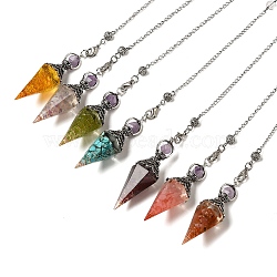 Resin Bullet Dowsing Pendulum Big Pendants, with Natural & Synthetic Gemstone Chip inside and Antique Silver Tone Alloy Findings, Lead Free & Cadmium Free, 325mm, Hole: 1.6mm(G-H058-01AS)