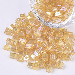 6/0 Glass Seed Beads, Transparent Colours Rainbow, Square Hole, Cube, BurlyWood, 6/0, 3~5x3~4x3~4mm, Hole: 1.2~1.4mm, about 4500pcs/bag(SEED-S027-06B-01)