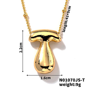 Simple and Stylish Brass Letter Pendant Satellite Chain Necklaces for Women Men, Golden, Letter T, 16.14 inch(41cm)