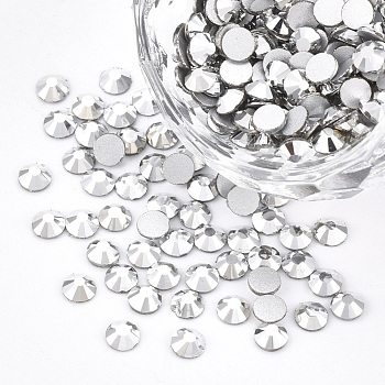 Glass Flat Back Rhinestone Cabochons, Back Plated, Faceted Half Round, Jet Metallic Silver, SS20, 4.6~4.8x2mm, about 1440pcs/bag