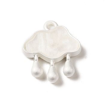 Baking Paint Zinc Alloy with Resin Pendant, Rainny Cloud, White, 18.5x15.5x3mm, Hole: 1.6mm