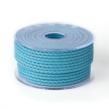 Braided Cowhide Cord, Leather Jewelry Cord, Jewelry DIY Making Material, Dark Turquoise, 3mm, about 10.93 yards(10m)/roll
