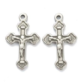 304 Stainless Steel Pendants, Cross, Stainless Steel Color, 25x15x2mm, Hole: 1.6mm