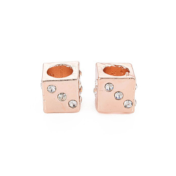 Rack Plating Alloy European Beads, with Rhinestone, Large Hole Beads, Cadmium Free & Nickel Free & Lead Free, Light Gold, Cube, Crystal, 8x8x8mm, Hole: 5mm