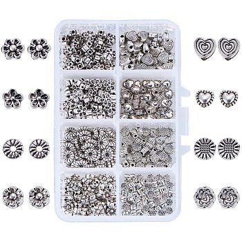 Tibetan Style Alloy Spacer Beads, Mixed Shapes, Antique Silver, 5.5~7x2.1~4.5mm, Hole: 1~2mm, about 50pcs/compartment, about 400pcs/box