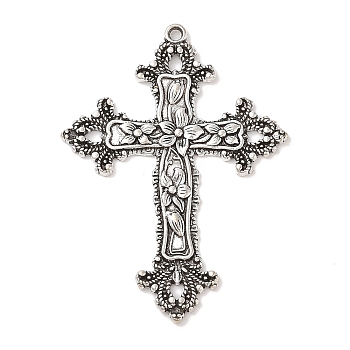 Tibetan Style Alloy Big Gothic Pendants, Cadmium Free & Nickel Free & Lead Free, Cross, Antique Silver, 74x53x3.5mm, Hole: 2.5mm