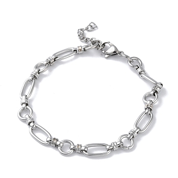 304 Stainless Steel Oval & Ring Link Chain Bracelets for Women, Stainless Steel Color, 7-1/8 inch(18.2cm)