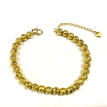 SHEGRACE Brass Bracelets, with Textured Beads, Real 24K Gold Plated, 6-1/2 inch(16.5cm)
