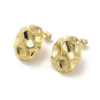 Honeycomb Rack Plating Brass Stud Earrings, Cadmium Free & Lead Free, Real 18K Gold Plated, 20.5x17mm