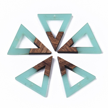 Transparent Resin & Walnut Wood Pendants, Triangle, Turquoise, 27.5x24x3.5mm, Hole: 1.8mm