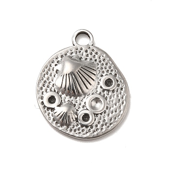 304 Stainless Steel Pendant Rhinestone Settings, Shell Shape, Stainless Steel Color, Fit for 1.2mm and 1.8mm Rhinestone, 20x16.5x2.5mm, Hole: 2.3mm