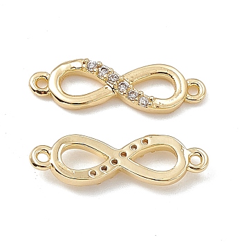 Brass Micro Pave Clear Cubic Zirconia Connector Charms, Infinity Links, Real 18K Gold Plated, 17x5x2mm, Hole: 0.8mm