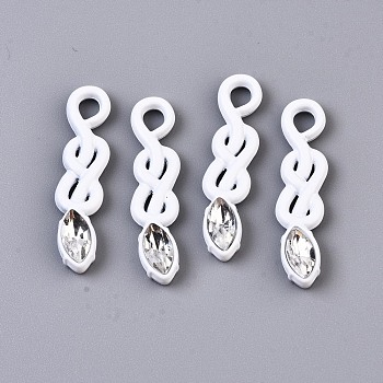Spray Painted Alloy Pendants, with Glass, Cadmium Free & Lead Free, White, 30x7x4mm, Hole: 3mm