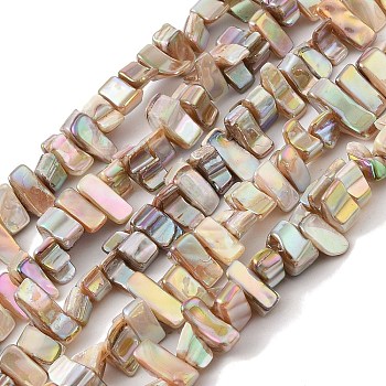 Natural Freshwater Shell Beads Strands, Dyed, AB Color, Nugget, PapayaWhip, 7~17.5x5~5.5x6~8.5mm, Hole: 1.2mm, about 72~73pcs/strand, 15.35''(39cm)