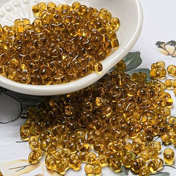Glass Seed Beads, Transparent Colours, Peanut Shape, Dark Goldenrod, 6x3x3mm, Hole: 1.2mm, about 4000pcs/pound